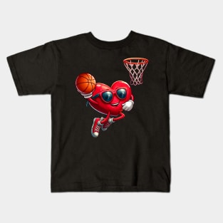 Heart Dunking Basketball Valentines Day Shirts For Boys Kids Kids T-Shirt